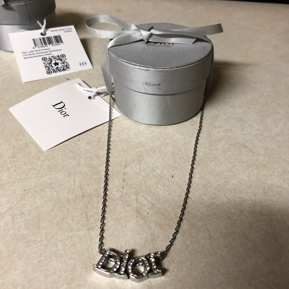 Christian Dior Chain Necklace Silver Small Choker Style Bug Logo